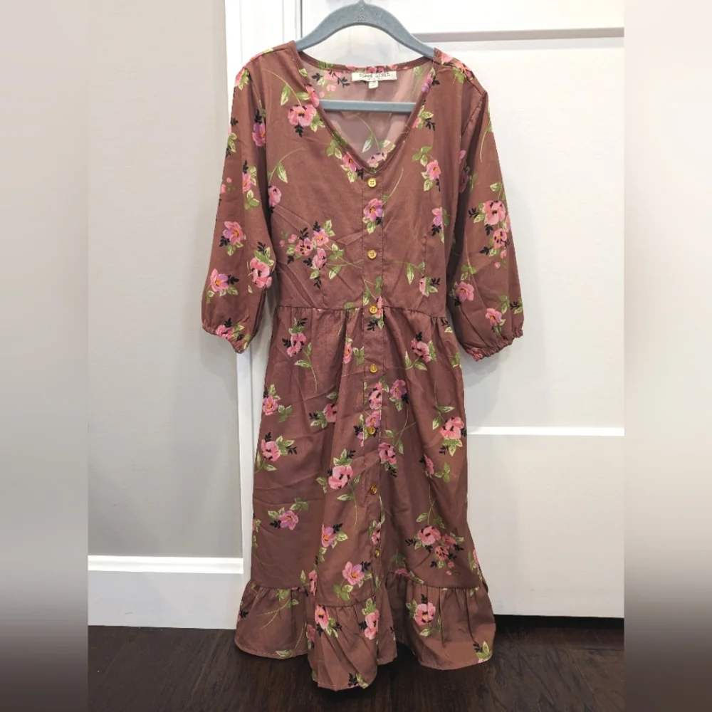 SPEED LIMIT M.P.H girls rose floral gold button v-neck dress size 10